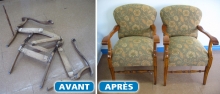 Photo du rembourrage et finition de chaises antiques - avant et après